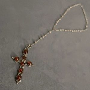 Cross with brown stone & silver material